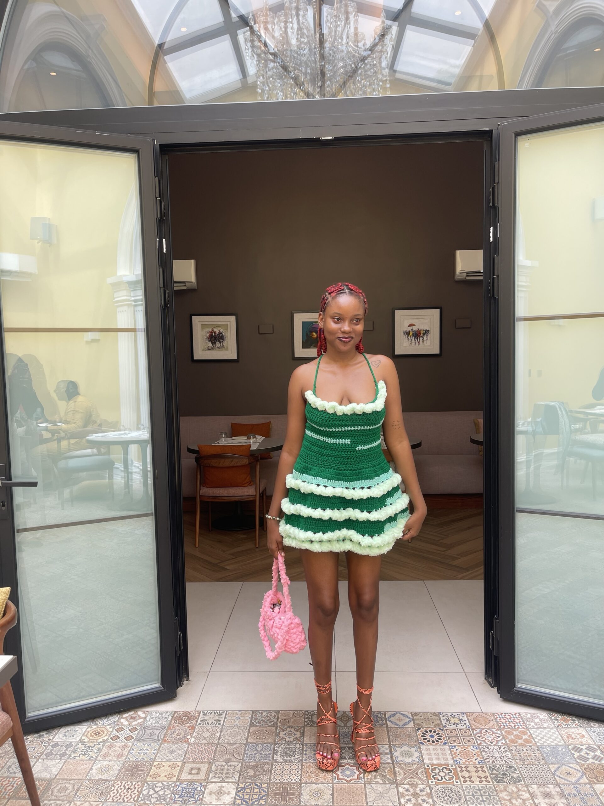 Flamingo Mini Dress- Green - Image 2